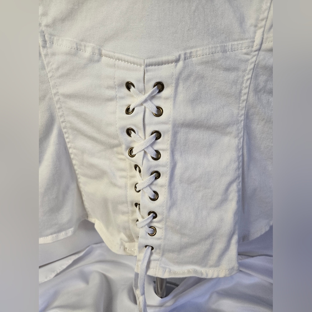 Harley-Davidson White Lace-Up Corset Vest Size Medium – Embroidered Eagle Logo - Picture 9 of 9